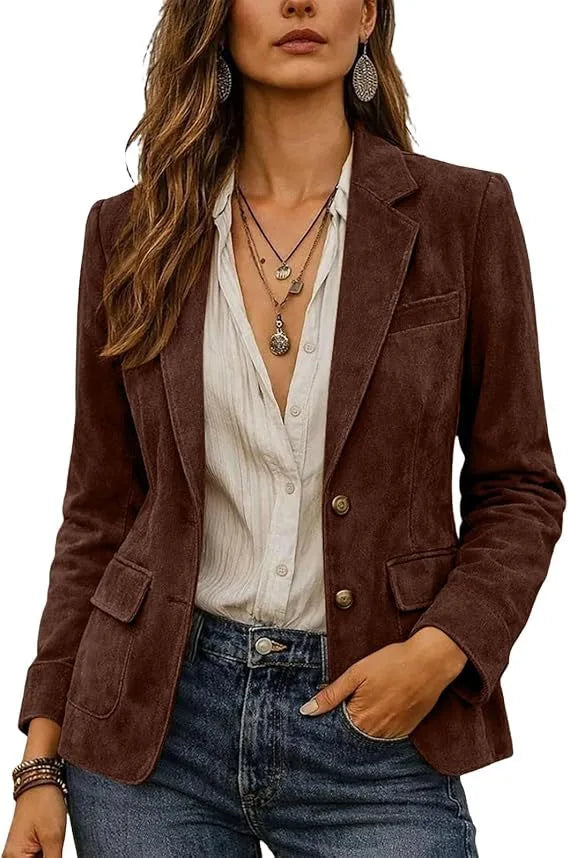 Georgina | Women's Suede Classic Blazer - Size:XS;Color:Dark Brown