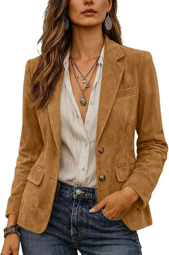 Georgina | Women's Suede Classic Blazer - Size:XS;Color:Earthy Yellow