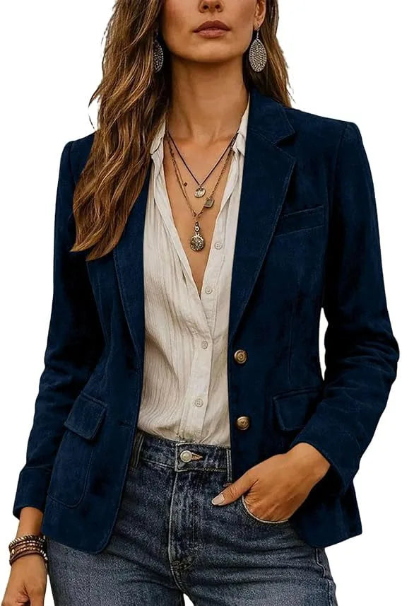 Georgina | Women's Suede Classic Blazer - Size:XS;Color:Navy Blue