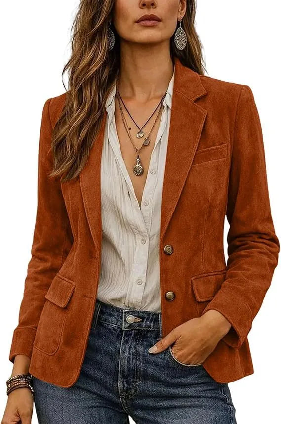 Georgina | Women's Suede Classic Blazer - Size:XS;Color:Orange