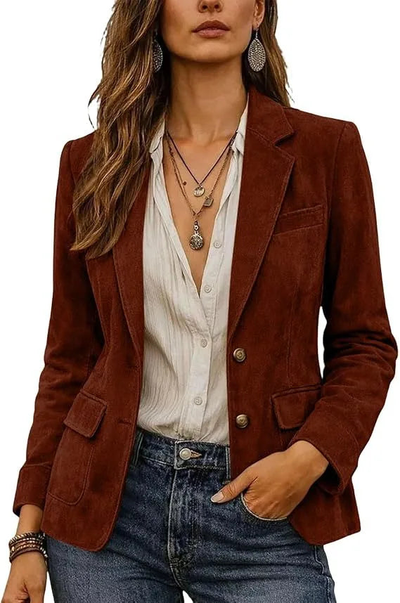 Georgina | Women's Suede Classic Blazer - Size:XS;Color:Reddish-Brown