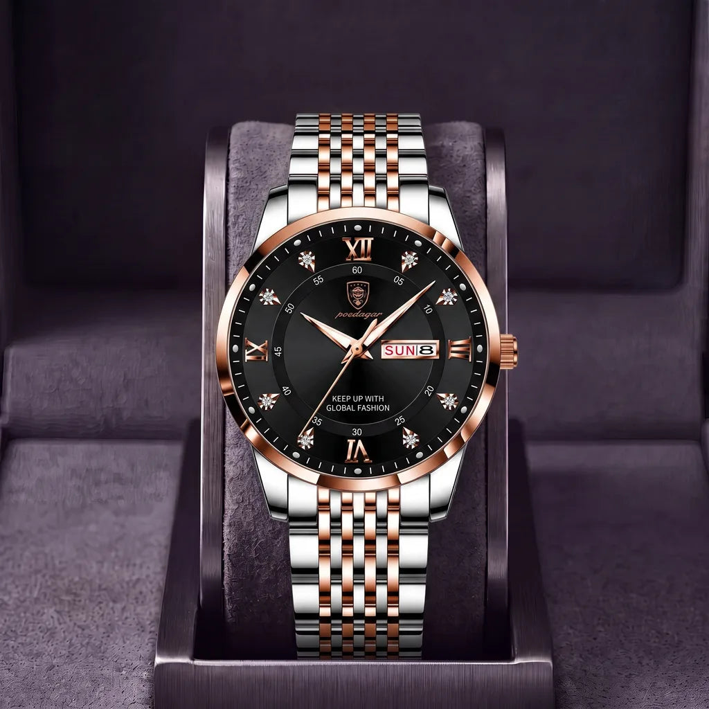 Men's 836 Rose Gold Tone Black Dial Isabella Luminous Quartz Watch