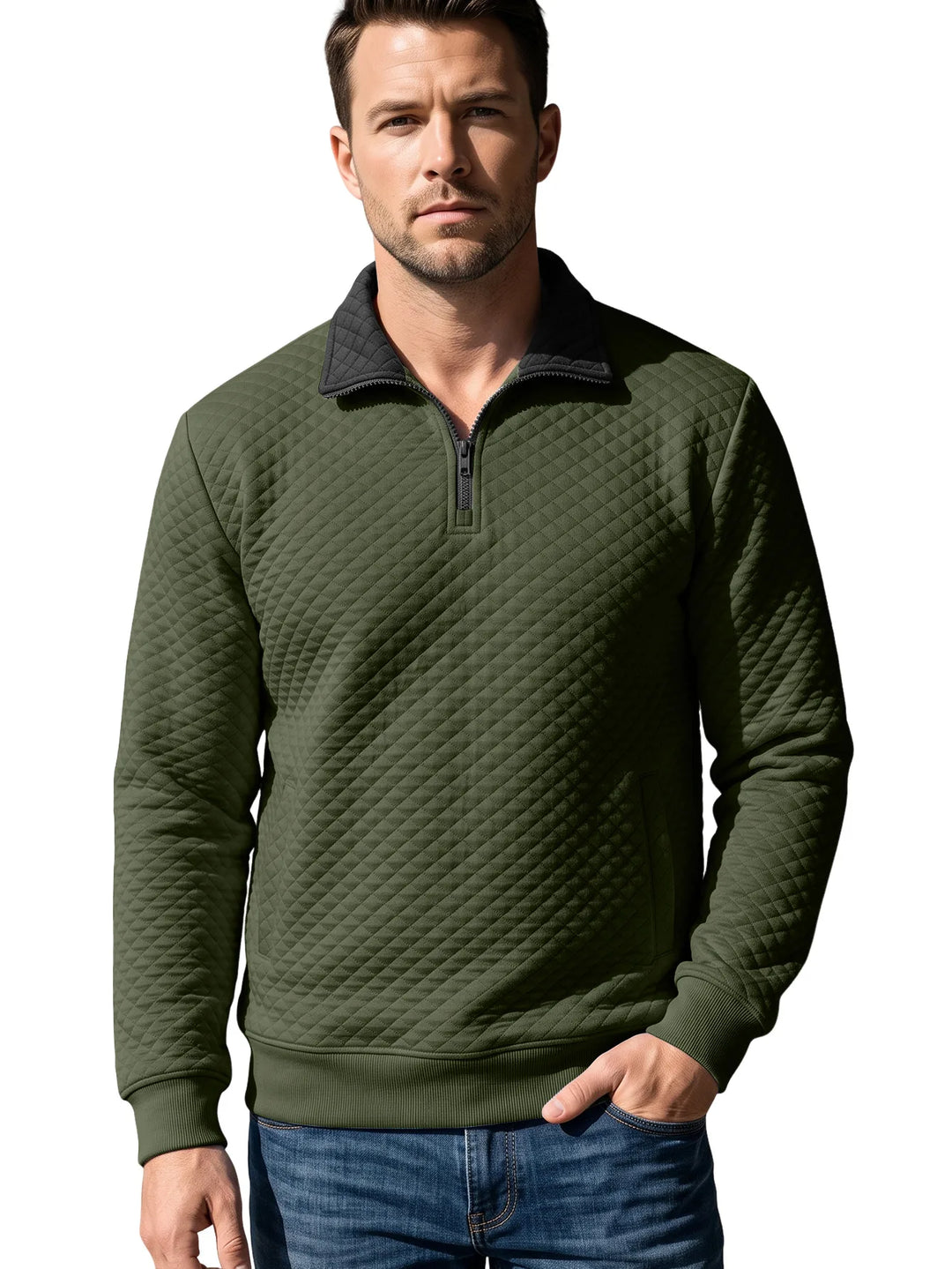 Gilmore | Men's Textured Quarter-Zip Sweater - Color:Army Green;Size:XS