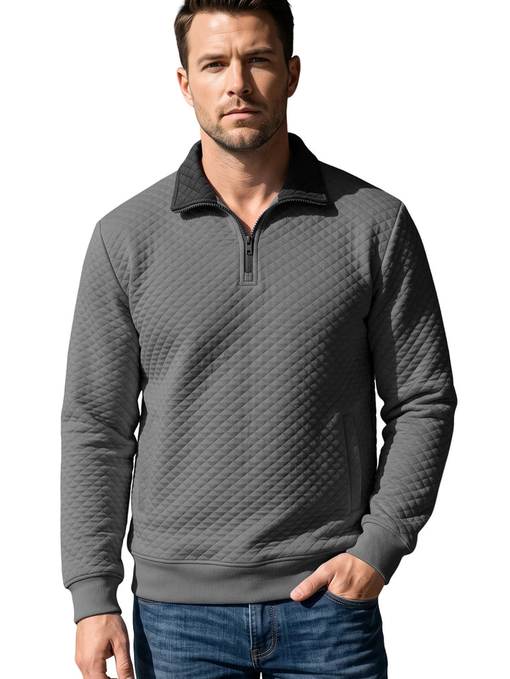 Gilmore | Men's Textured Quarter-Zip Sweater - Color:Dark Gray;Size:XS