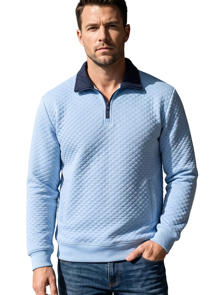 Gilmore | Men's Textured Quarter-Zip Sweater - Color:Light Blue;Size:XS