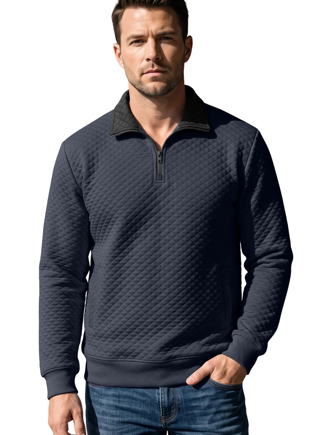 Gilmore | Men's Textured Quarter-Zip Sweater - Color:Navy Blue;Size:XS