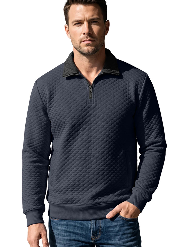 Gilmore | Men's Textured Quarter-Zip Sweater - Color:Navy Blue;Size:XS