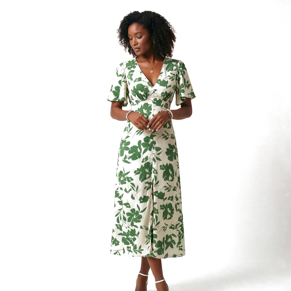 Green Elara Floral Print Dress 1