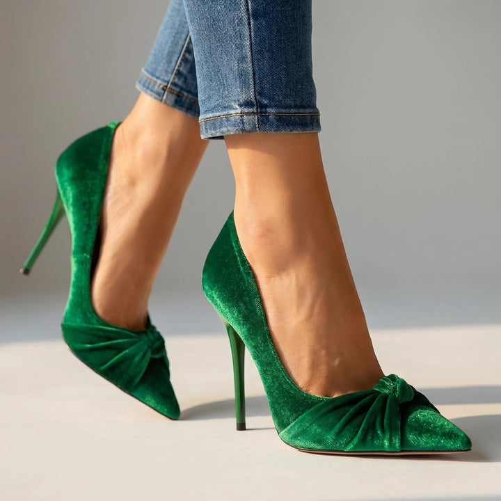 Gladys Bow Pointed Stilettos - Color:Green;Size:35