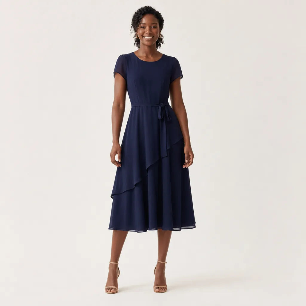 Grith Midi Dress - Color:Blue;Size:S