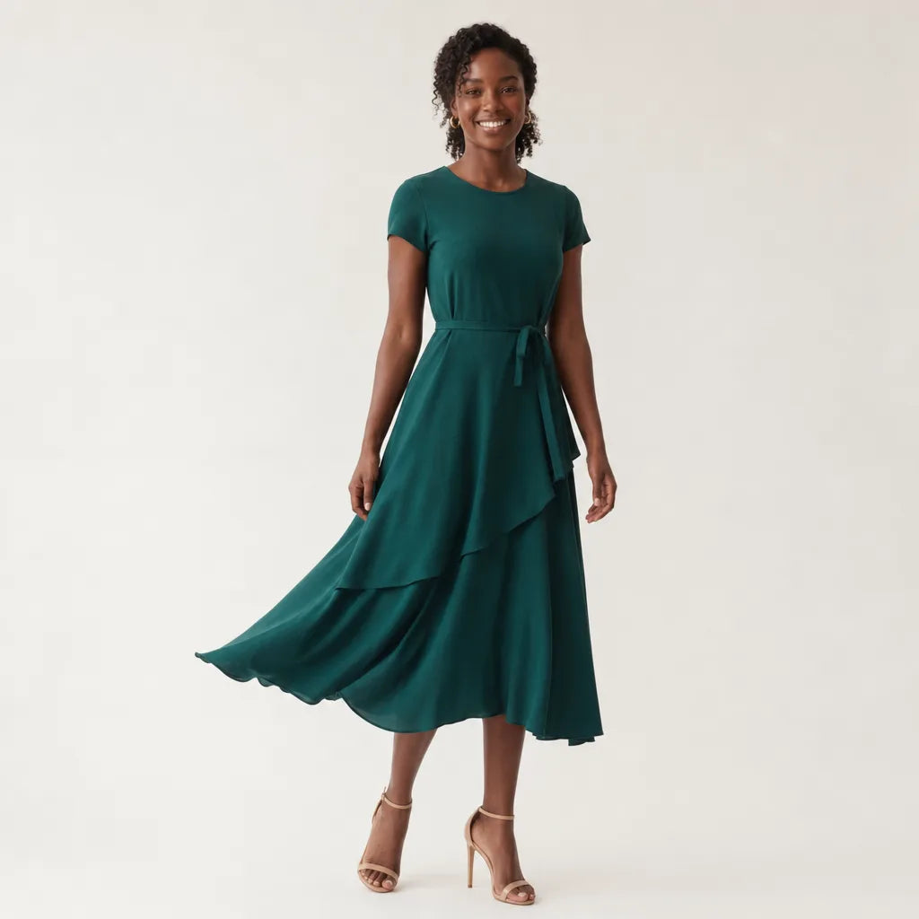 Grith Midi Dress - Color:Green;Size:S