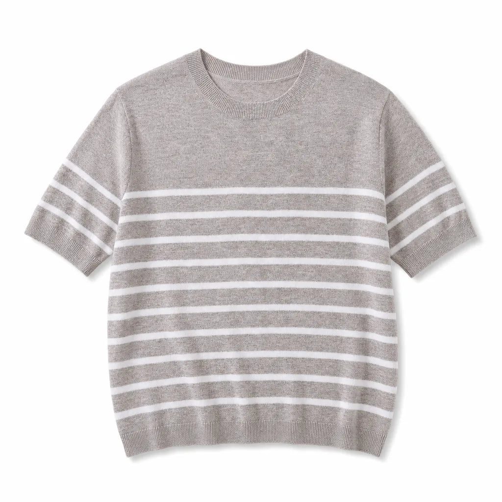 Gwen Striped Knit Tee - Color:Beige;Size:XS