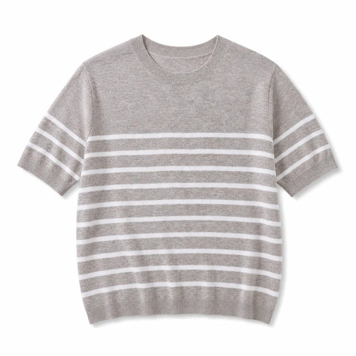 Gwen Striped Knit Tee - Color:Beige;Size:XS