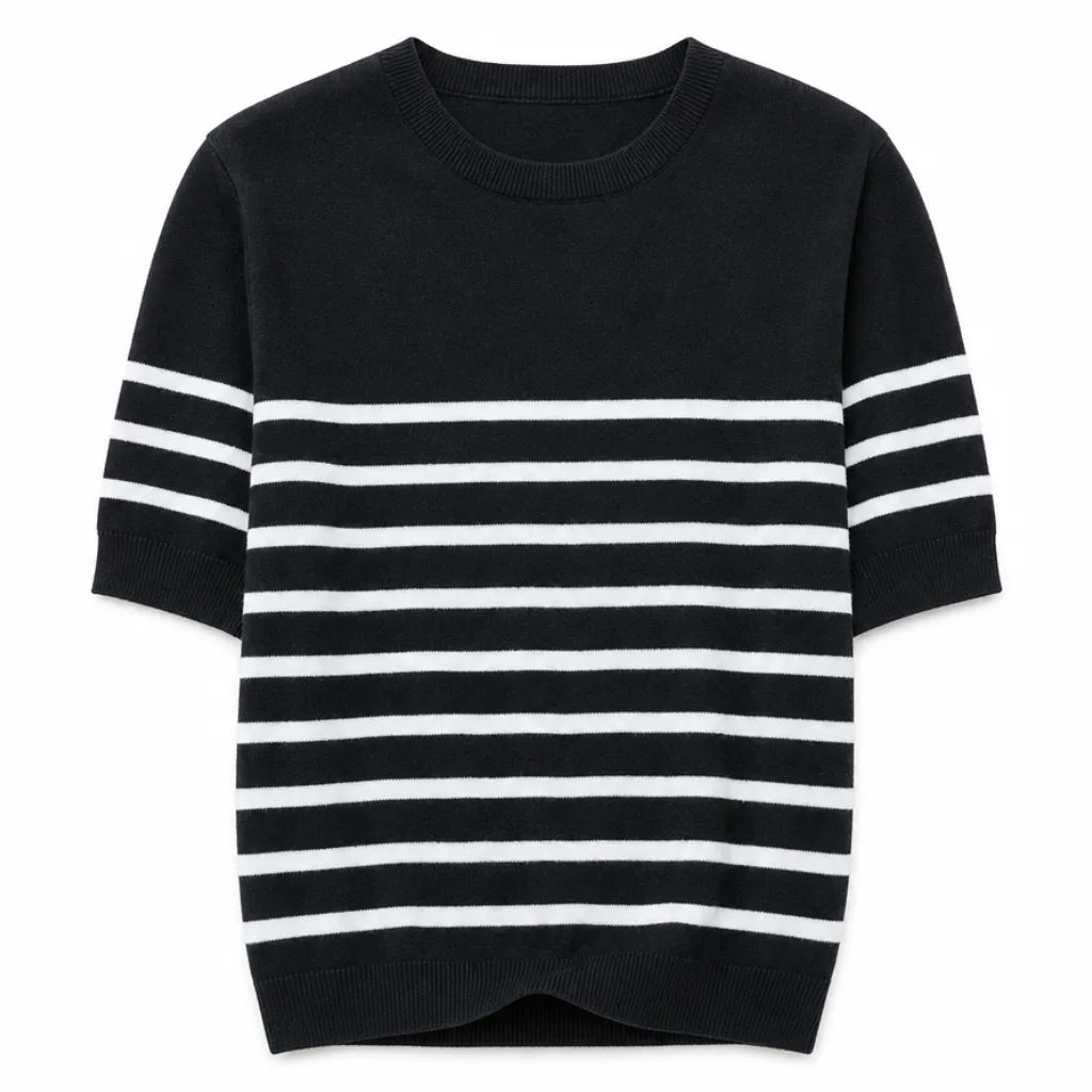 Gwen Striped Knit Tee - Color:Black;Size:XS