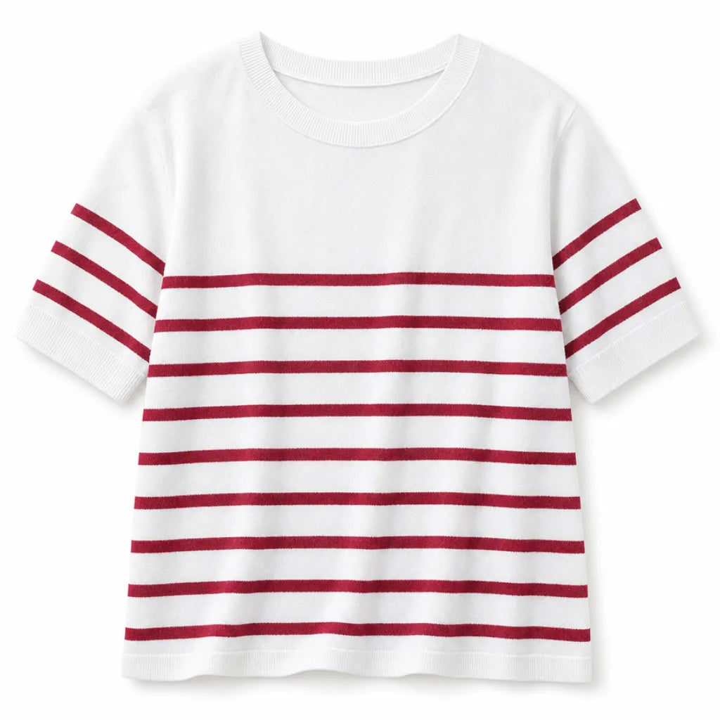Gwen Striped Knit Tee - Color:Red;Size:XS
