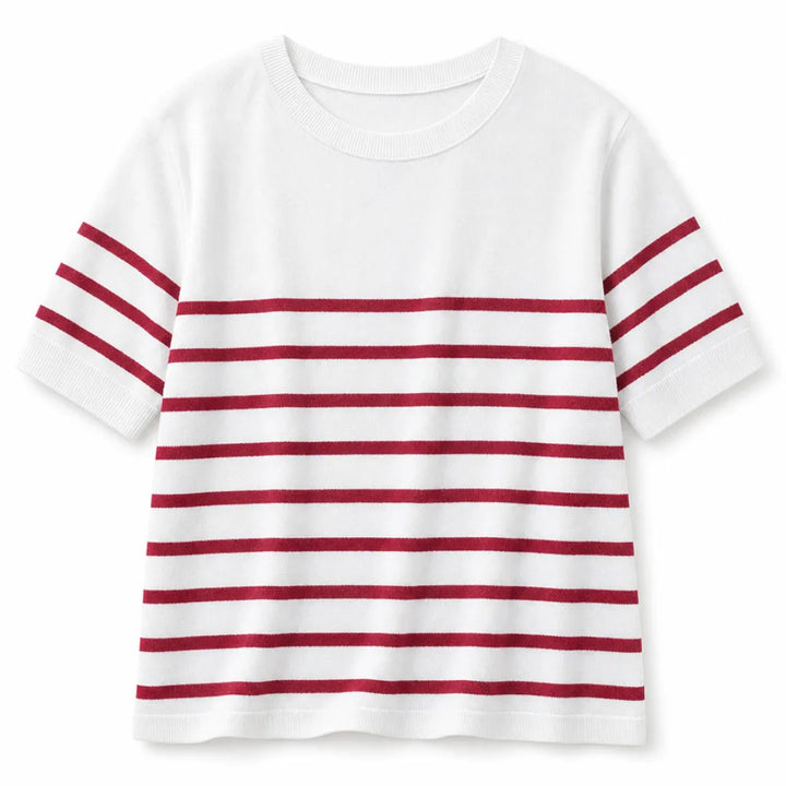 Gwen Striped Knit Tee - Color:Red;Size:XS
