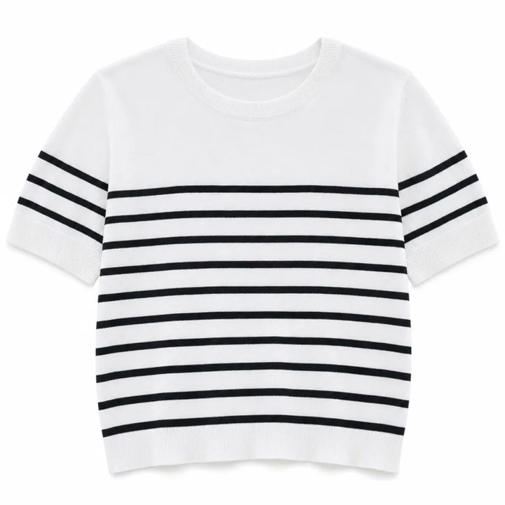 Gwen Striped Knit Tee - Color:White;Size:XS