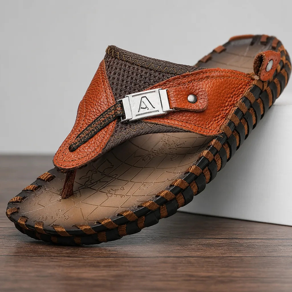 Men's Brown Bishop Leather Flip Flops
