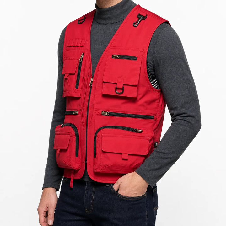 Men's Red Halston Mesh Utility Vest
