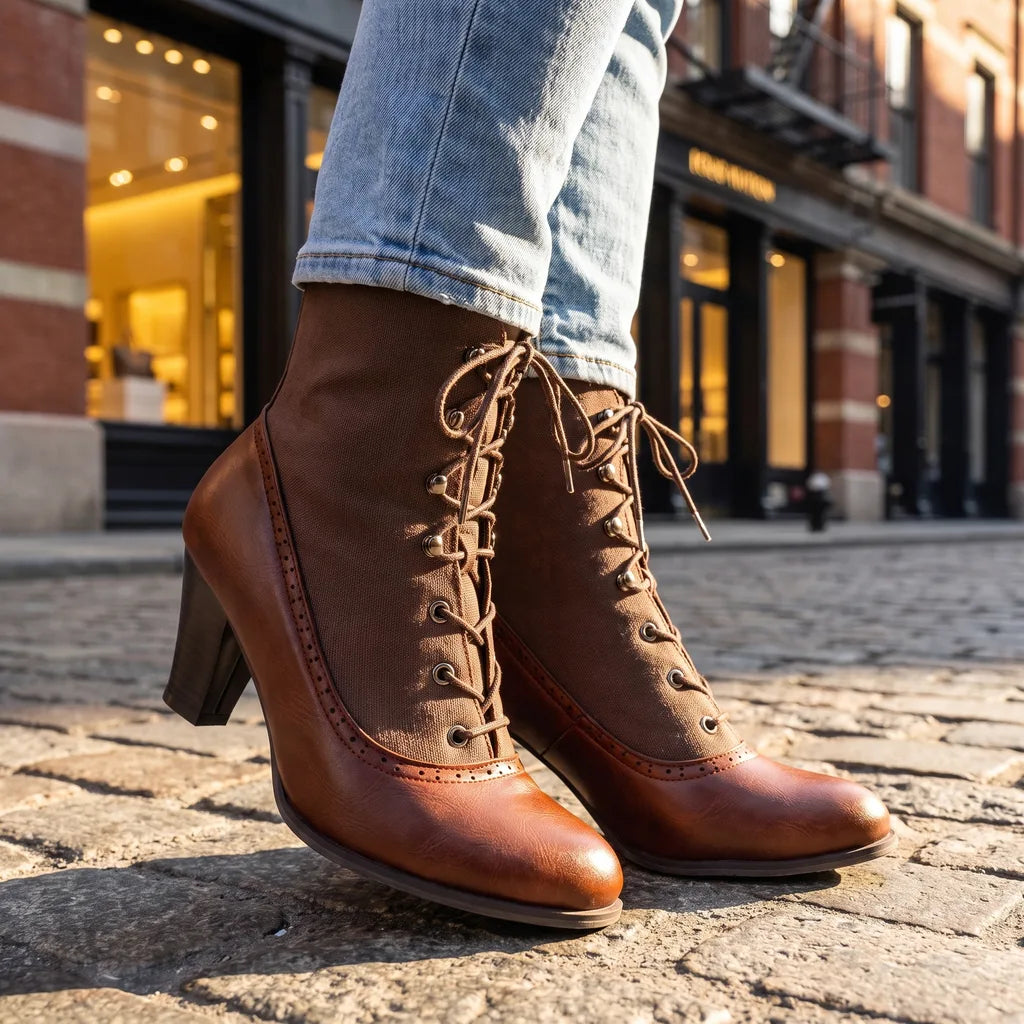 Women's Red Hartwell Heeled Lace Up Boots
