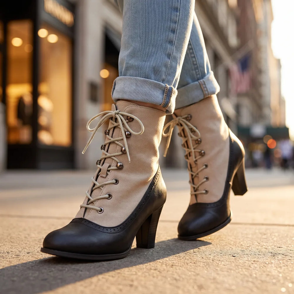 Women's Black Hartwell Heeled Lace Up Boots