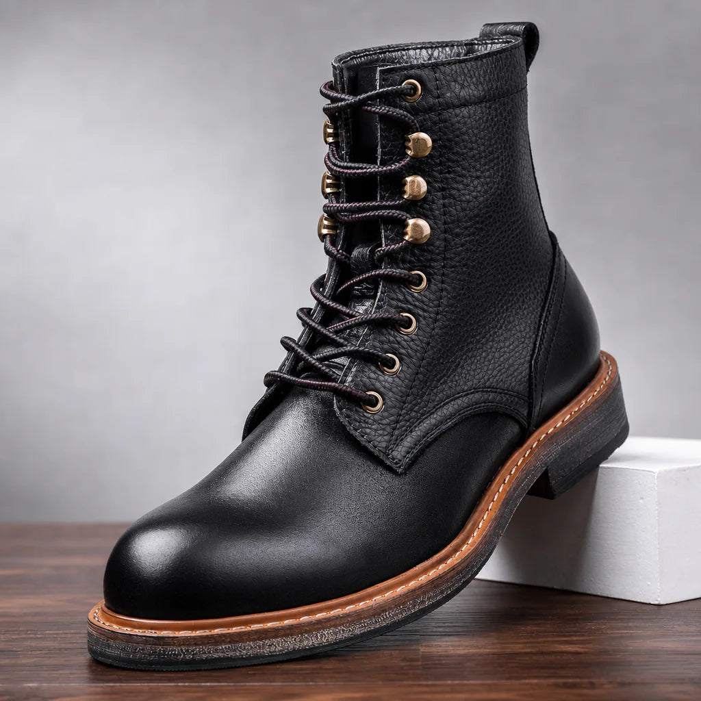 Men's Black Cooke Distressed Leather Boots