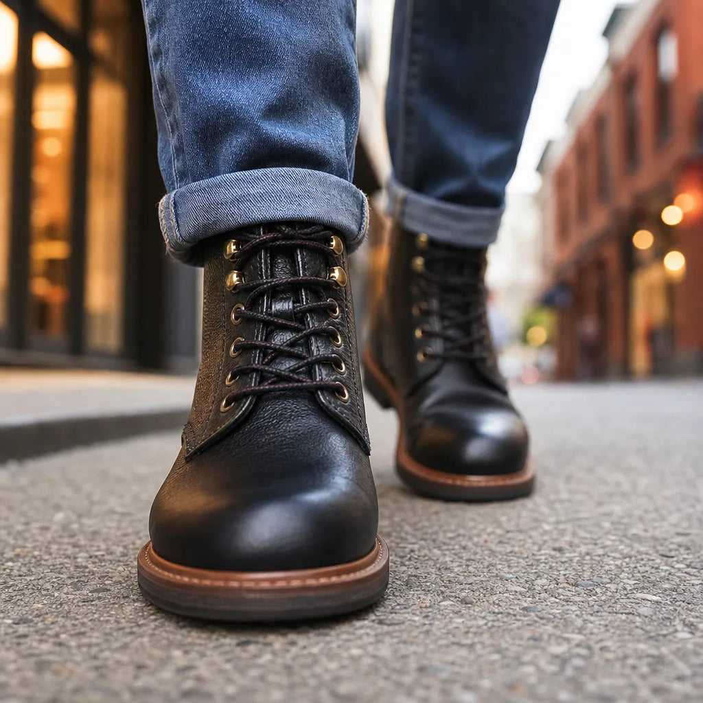 Men's Black Cooke Distressed Leather Boots