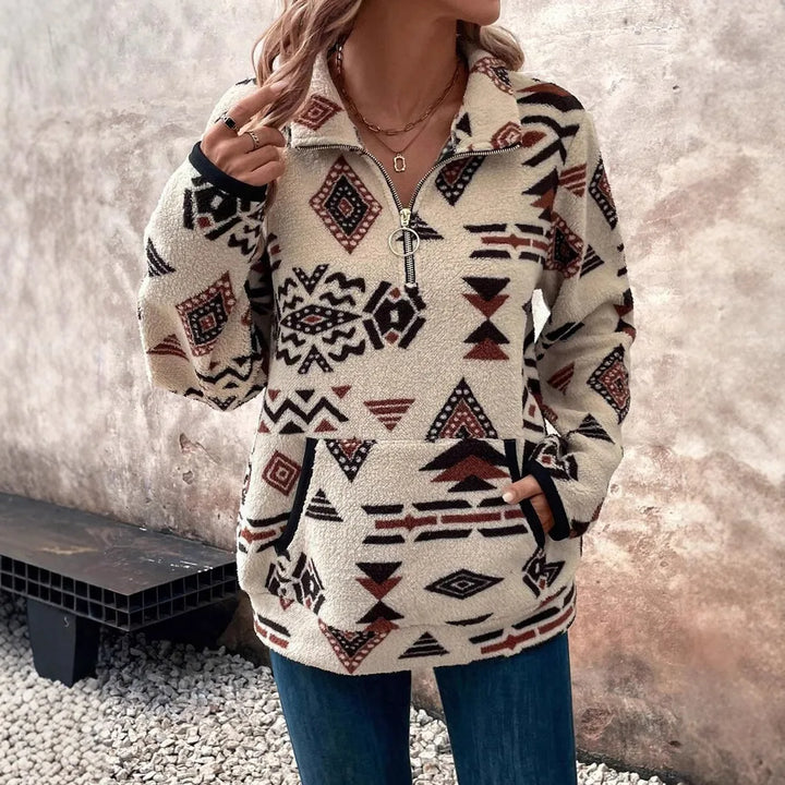 Hana | Women's Western Quarter-Zip Sweater - Color:Off-White;Size:XS