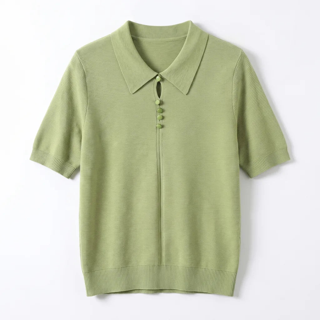 Hannah Knit Polo Shirt - Color:Green;Size:S