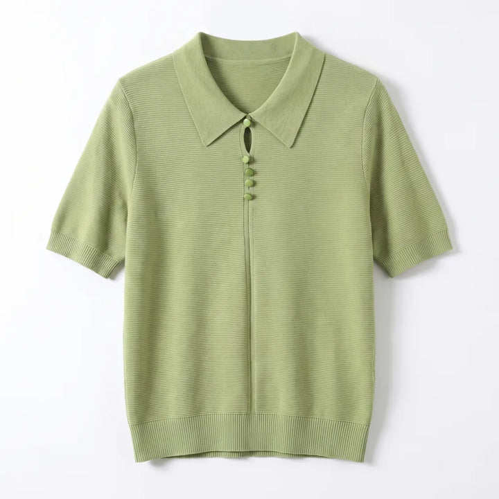 Hannah Knit Polo Shirt - Color:Green;Size:S