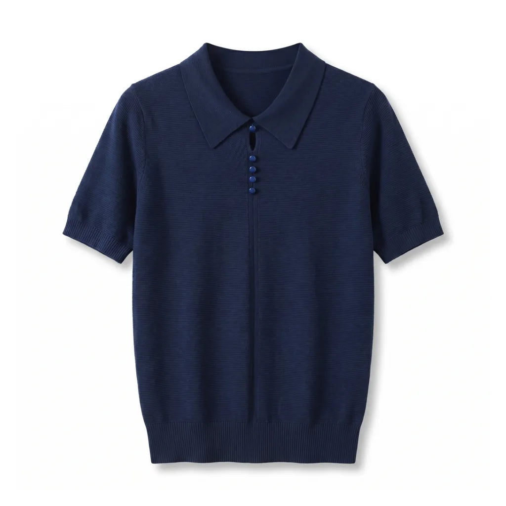 Hannah Knit Polo Shirt - Color:Navy;Size:S