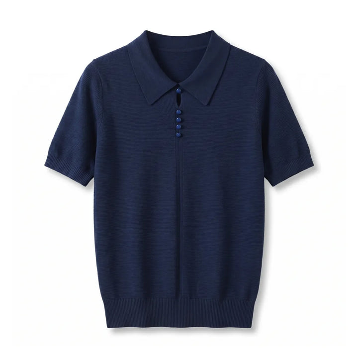Hannah Knit Polo Shirt - Color:Navy;Size:S