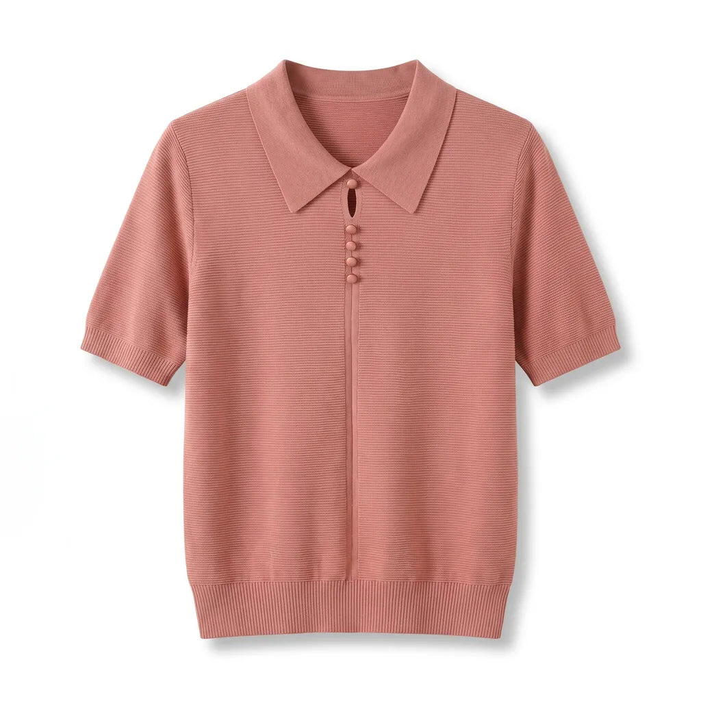 Hannah Knit Polo Shirt - Color:Pink;Size:S