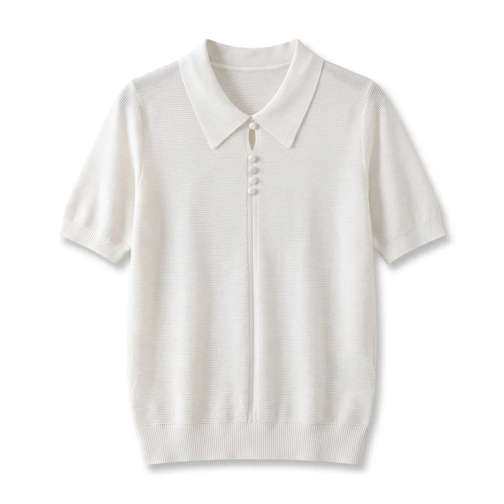 Hannah Knit Polo Shirt - Color:White;Size:S