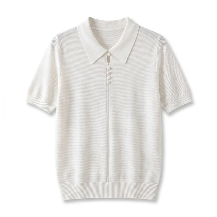 Hannah Knit Polo Shirt - Color:White;Size:S