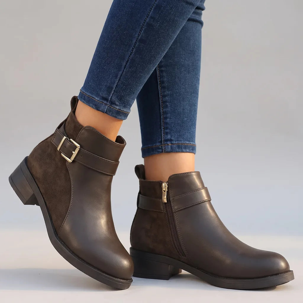 Hannah | Women's Western Buckle Ankle Boots - Color:Brown;Size:36