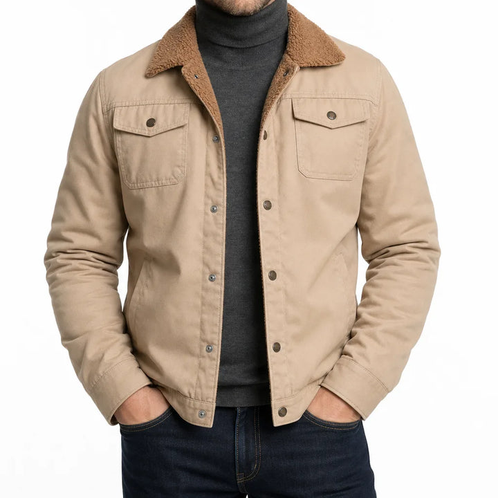 Harlan | Warm Stylish Fall Bomber Jacket - Color:Beige;Size:XS