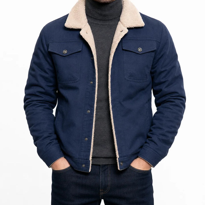 Harlan | Warm Stylish Fall Bomber Jacket - Color:Blue;Size:XS