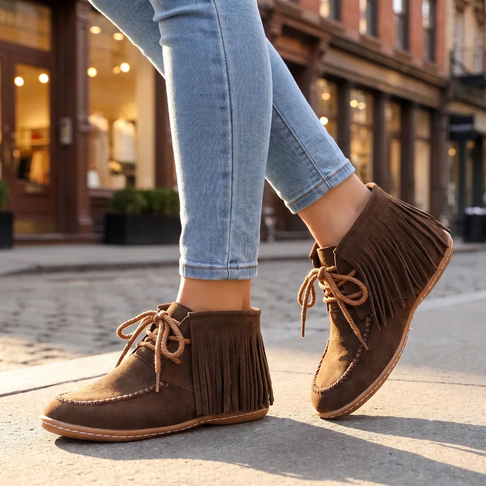 Women's Brown Elias Fringe Ankle Boots