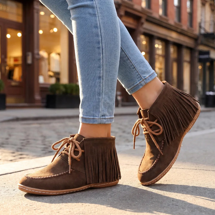 Women's Brown Elias Fringe Ankle Boots