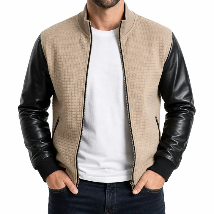 Harper | Men's Color-Block Bomber Jacket - Color:Beige;Size:XS