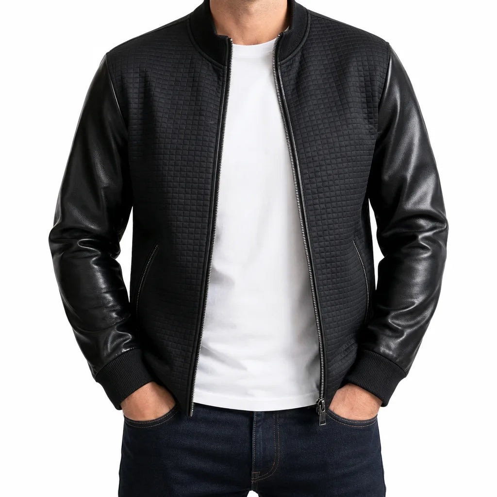 Harper | Men's Color-Block Bomber Jacket - Color:Black;Size:XS