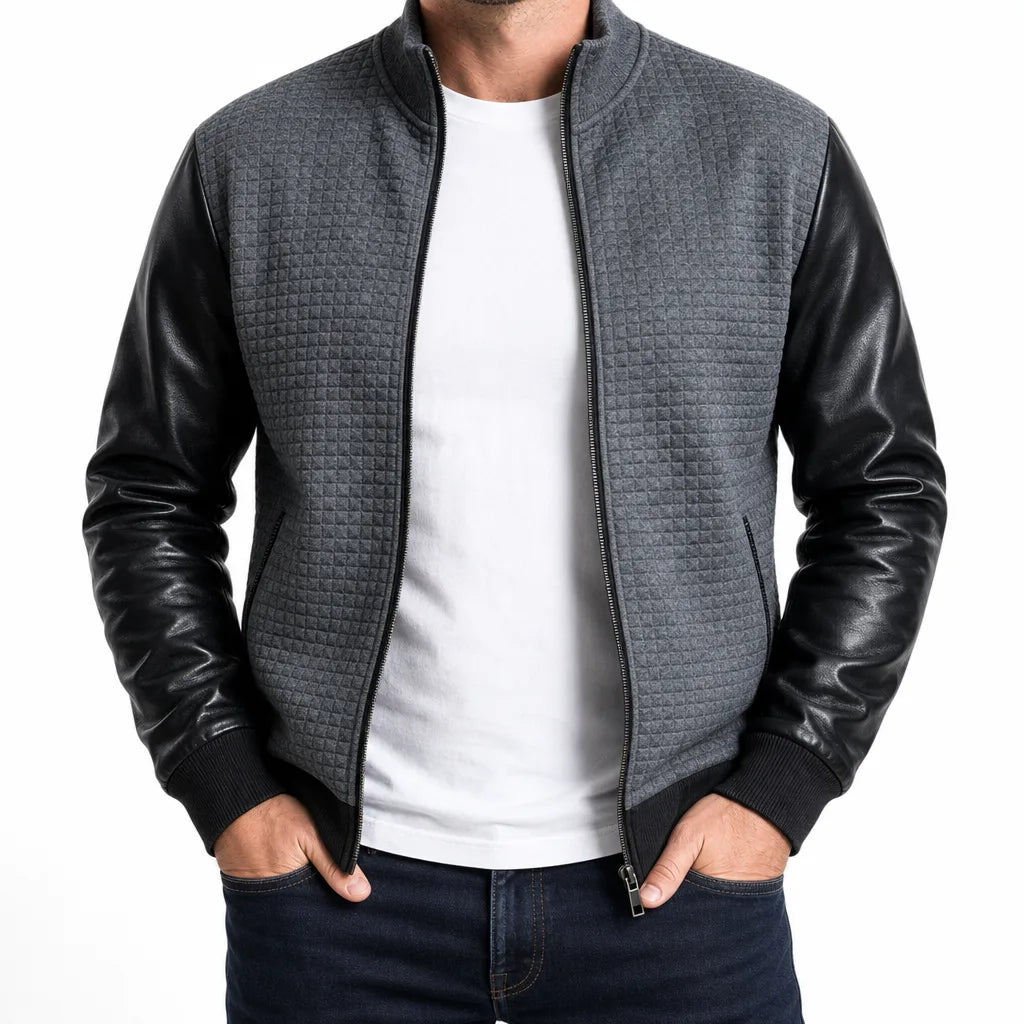 Harper | Men's Color-Block Bomber Jacket - Color:Gray;Size:XS