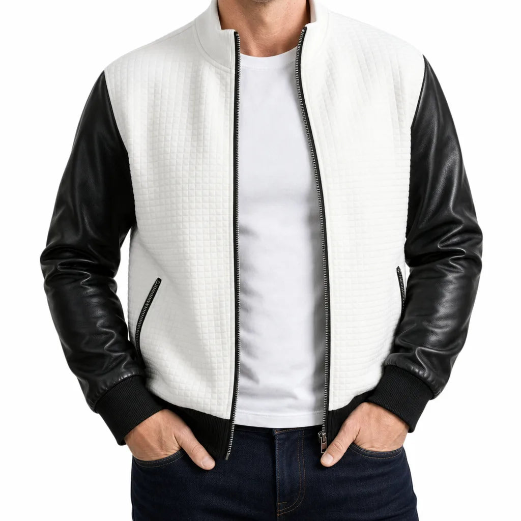 Harper | Men's Color-Block Bomber Jacket - Color:White;Size:XS
