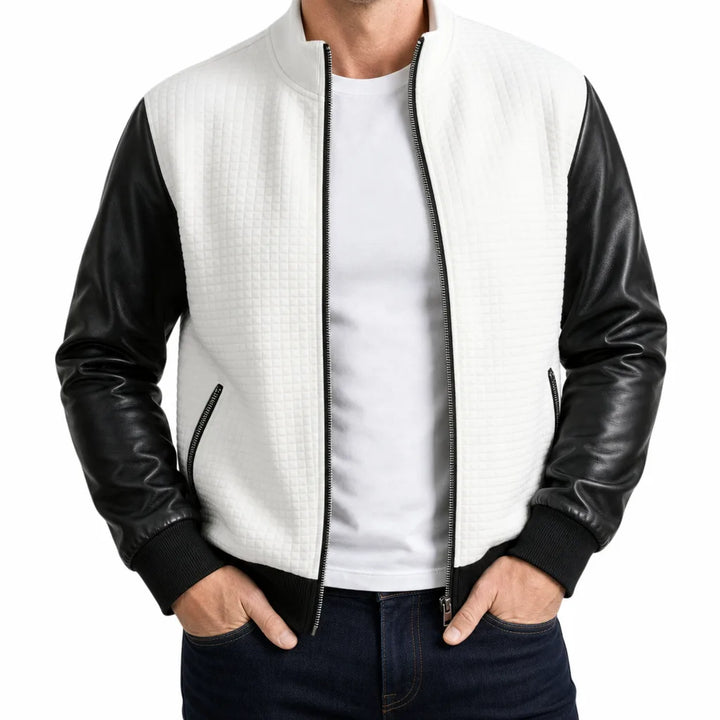 Harper | Men's Color-Block Bomber Jacket - Color:White;Size:XS