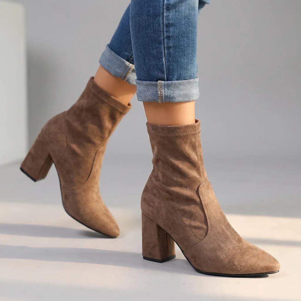 Harriet | Womens Fall Block Heel Boots - Color:Beige;Size:35