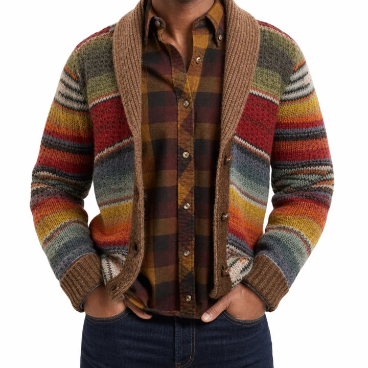 Men's Rainbow Cardigan Sargent Colorblock Knit Cardigan