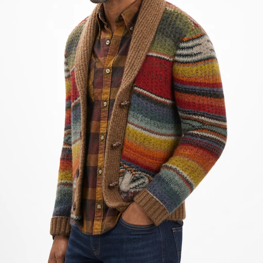 Men's Rainbow Cardigan Sargent Colorblock Knit Cardigan