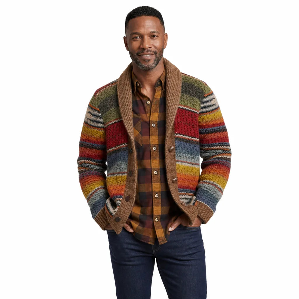 Men's Rainbow Cardigan Sargent Colorblock Knit Cardigan