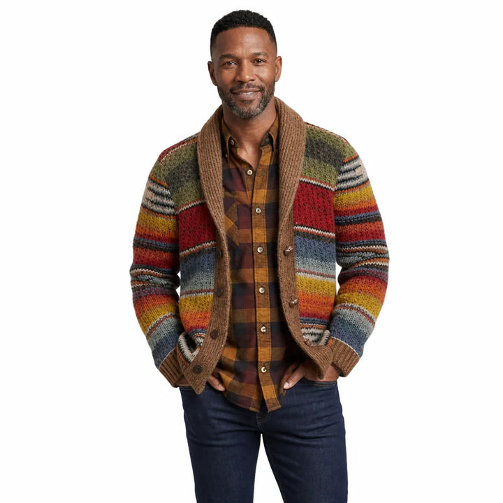 Men's Rainbow Cardigan Sargent Colorblock Knit Cardigan